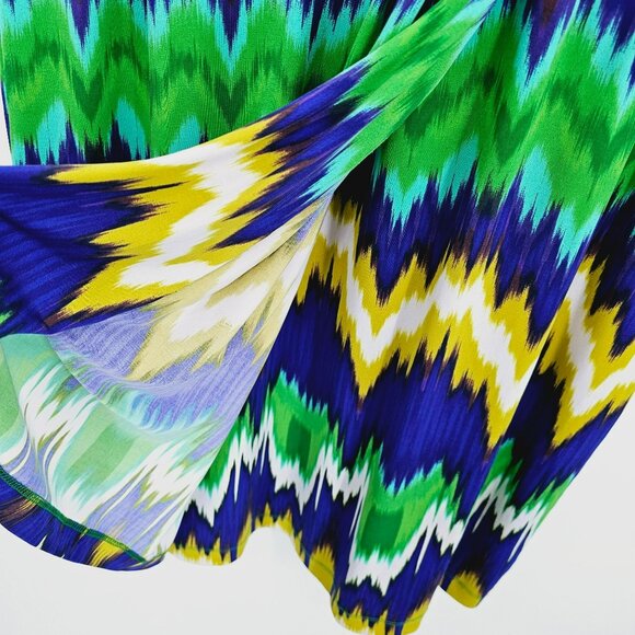 Calvin Klein Dress 16 Faux Wrap Dolman Sleeve Colorful Ikat Surplice Short Plus - Picture 6 of 11